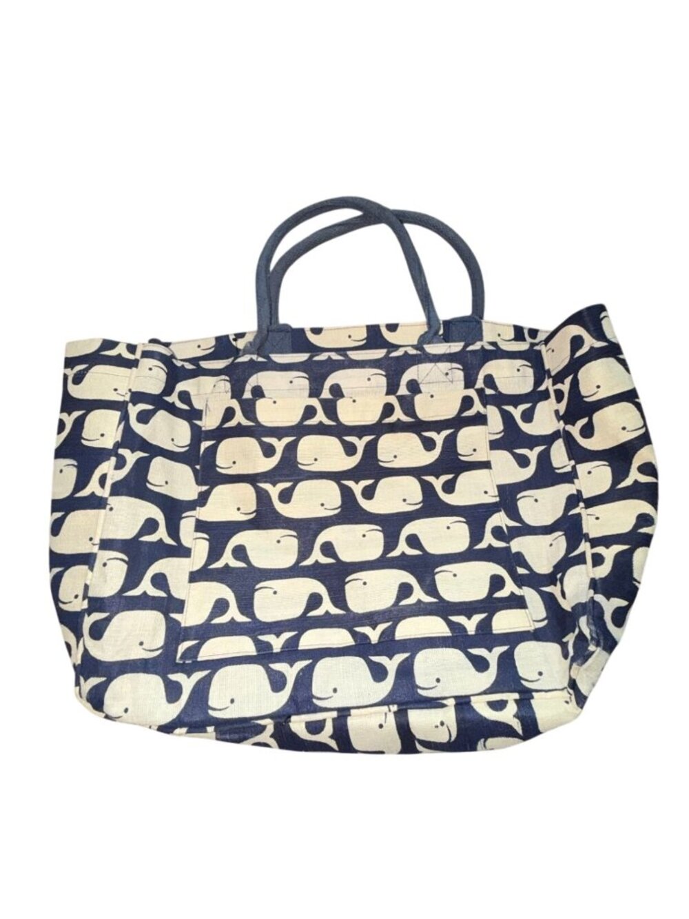 Mud Pie Tote Bag With Whales-19"x6"x13"-Navy Blue Cream-Used